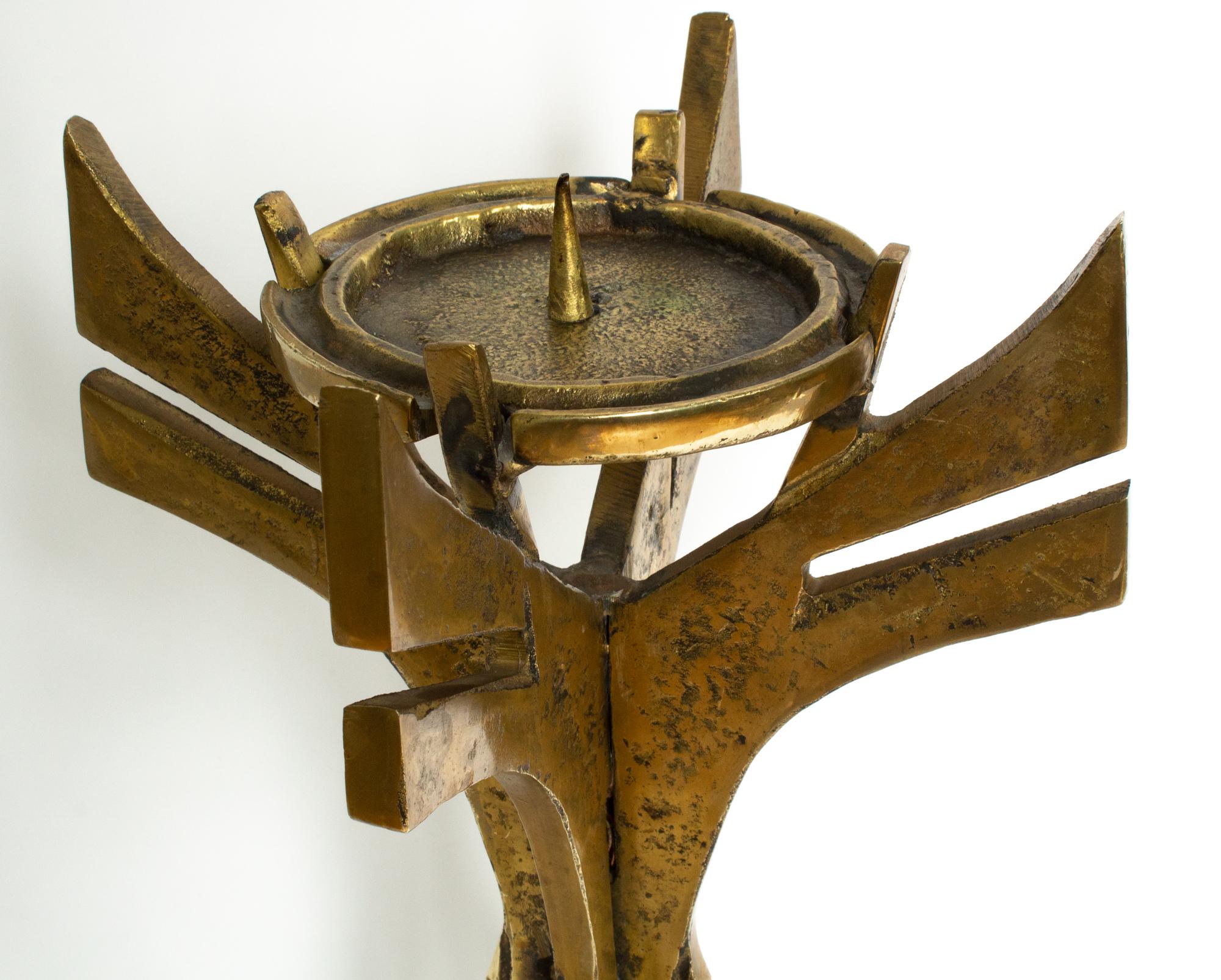Swedish Modern Brutalist Church Candleholder in Brass In Good Condition In Stockholm, SE