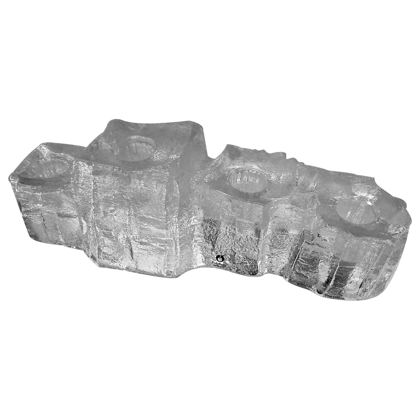 Swedish Modern Brutalist Lead Crystal 4 Candleholder Uno Westerberg Pukeberg