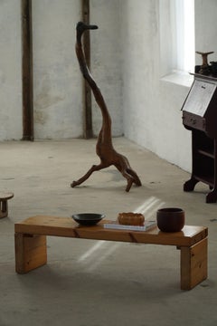 Swedish Modern Brutalist Table / Bench in Solid Pine, Mid-20th Century, 1960s