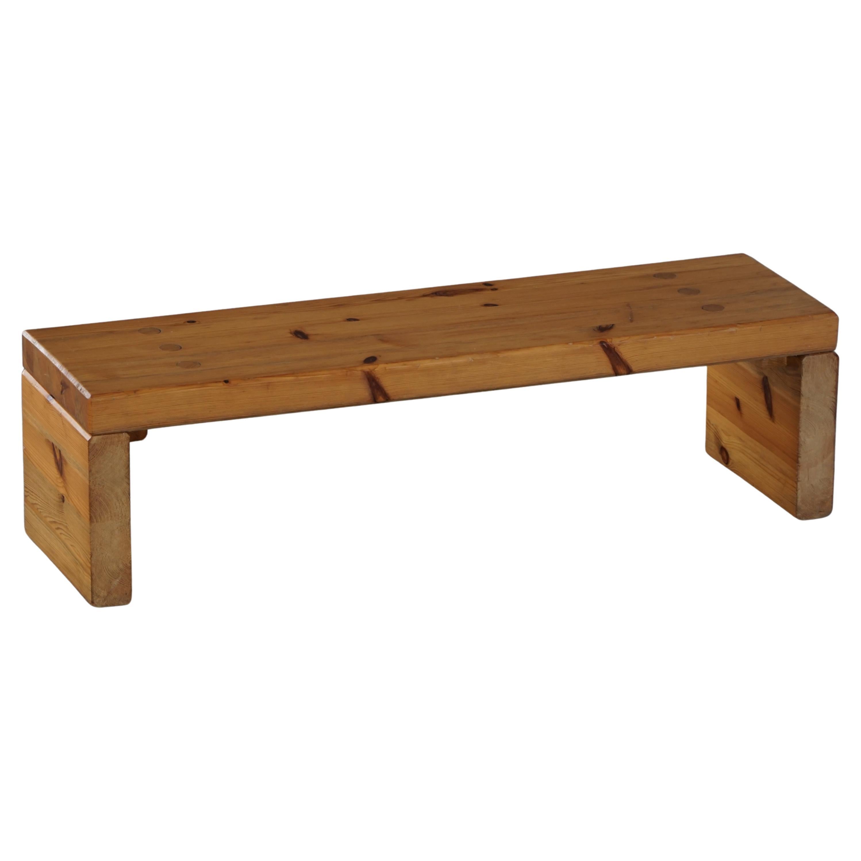 Swedish Modern Brutalist Table / Bench in Solid Pine, Mid-20th Century, 1960s