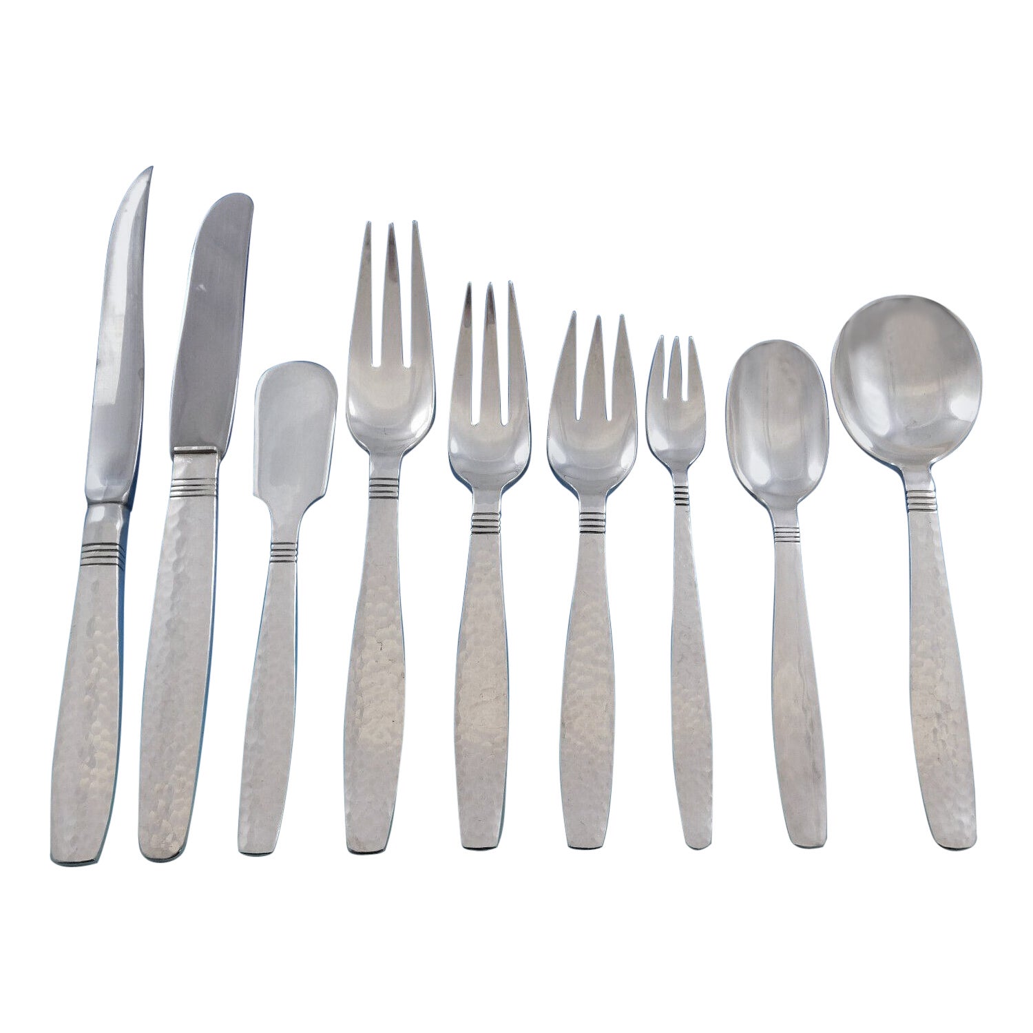 Swedish Modern by Allan Adler Sterling Silver Flatware Set Hammered 114 Pcs