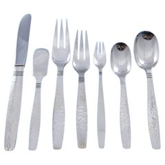 Swedish Modern by Allan Adler Sterling Silver Flatware Set Hammered 90 pc Dinner