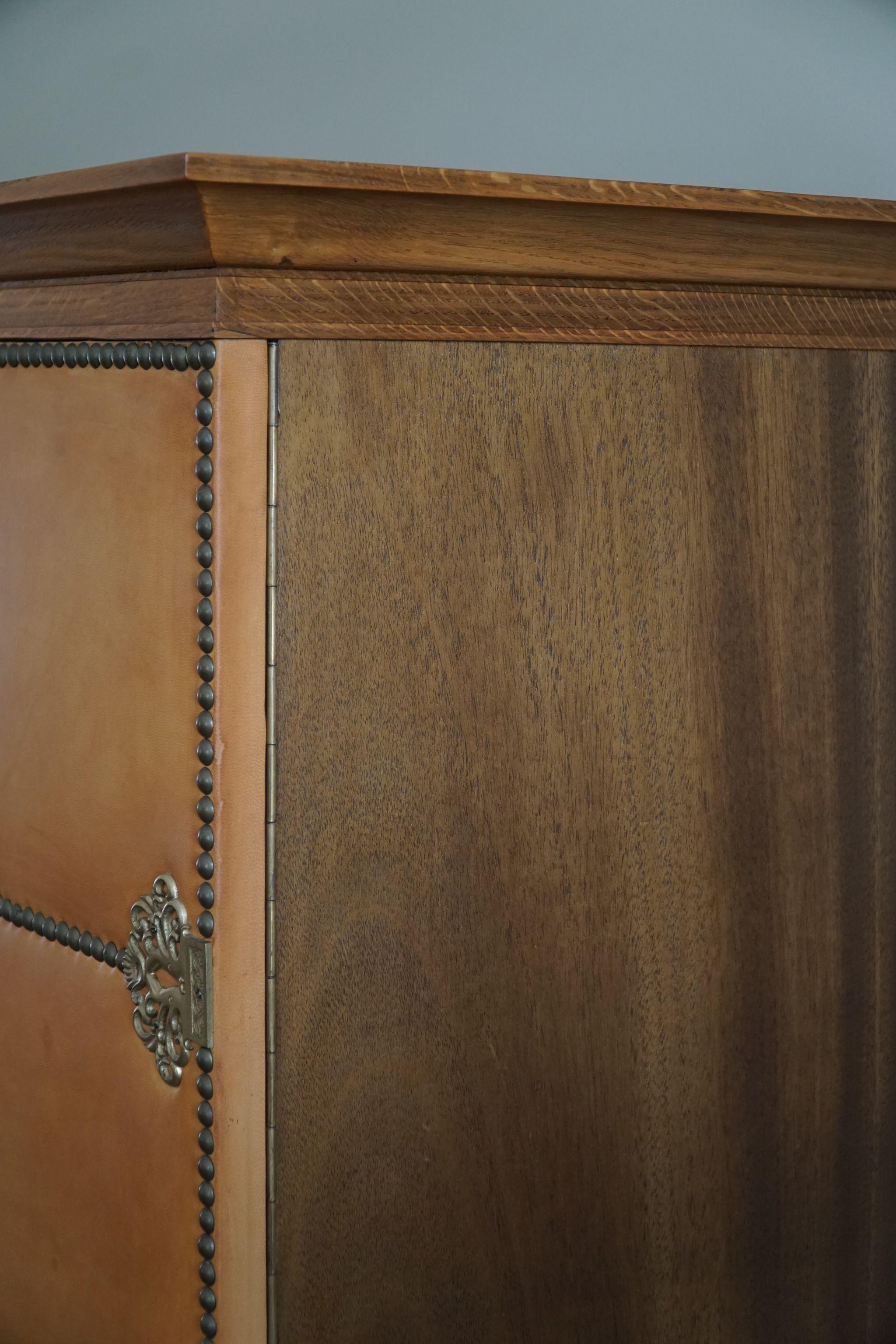 Swedish Modern Cabinet in Leather, Oak & Brass Nails, Otto Schulz, 1930s 13