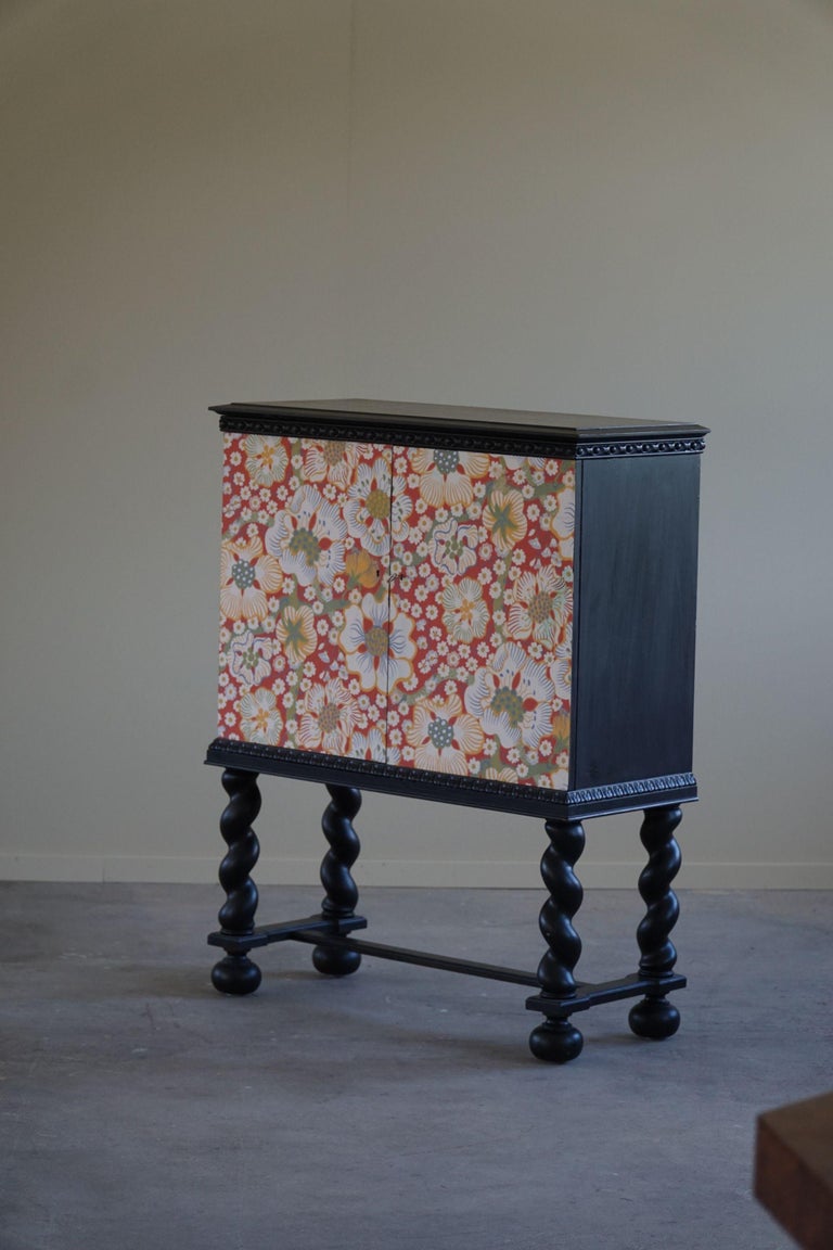 Swedish Modern Cabinet in Oak, Upholstered with Svenskt Tenn Fabric, 1940s 8