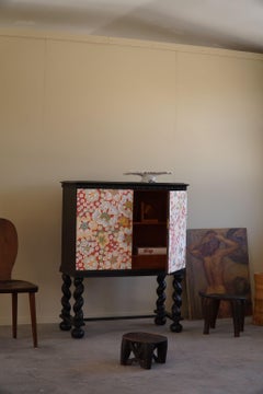 Swedish Modern Cabinet in Oak, Upholstered with Svenskt Tenn Fabric, 1940s