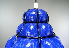 Wiktor Berndt Caged Pendant Light, Blue Glass, Metal, Sweden, 1950s