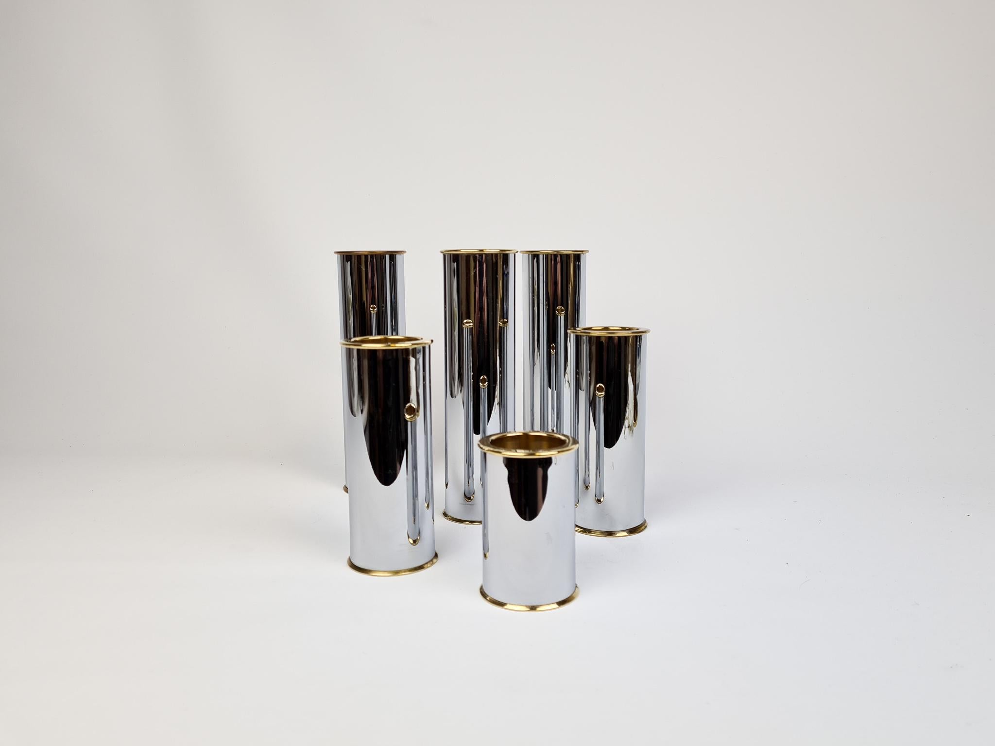 Scandinavo moderno Candelabri moderni svedesi in ottone e acciaio, Englesson, Svezia, anni '70 in vendita