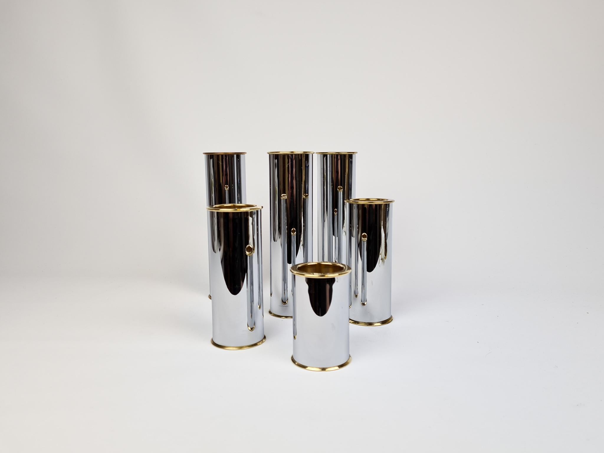 Scandinavian Modern Swedish Modern Candelholders in Brass and Steel, Englesson, Sweden, 1970s For Sale