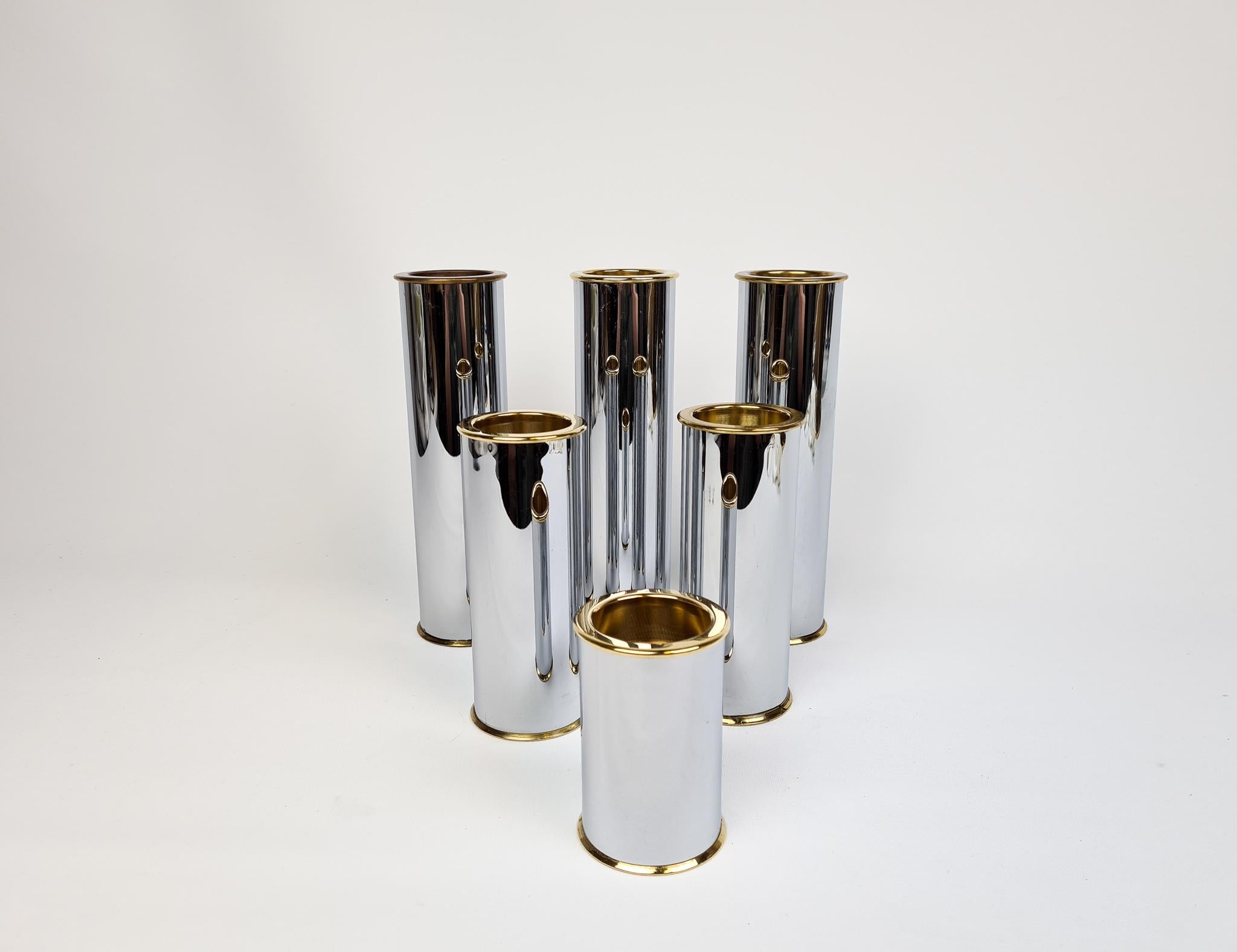 Late 20th Century Swedish Modern Candelholders in Brass and Steel, Englesson, Sweden, 1970s For Sale