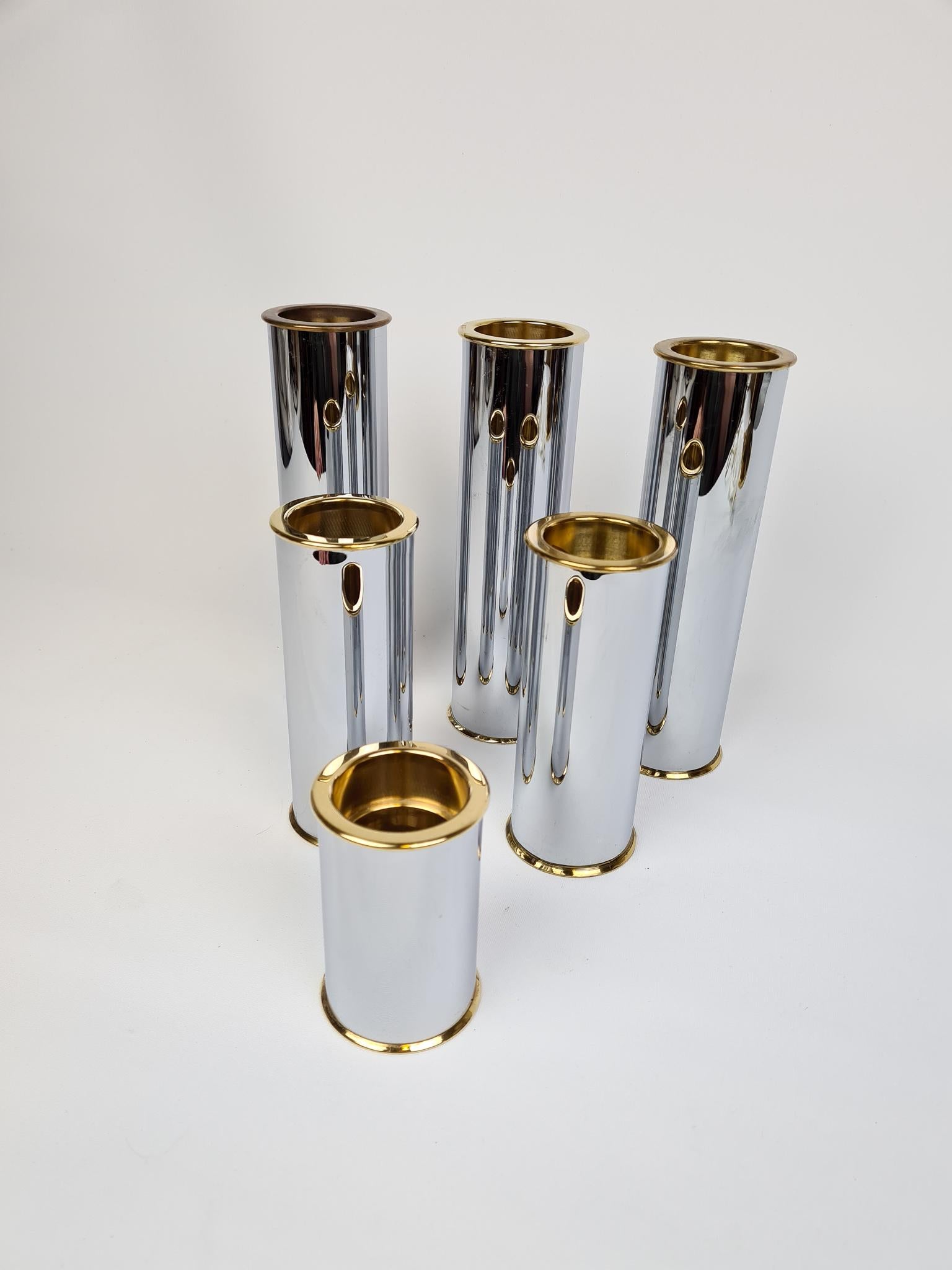 Late 20th Century Swedish Modern Candelholders in Brass and Steel, Englesson, Sweden, 1970s For Sale