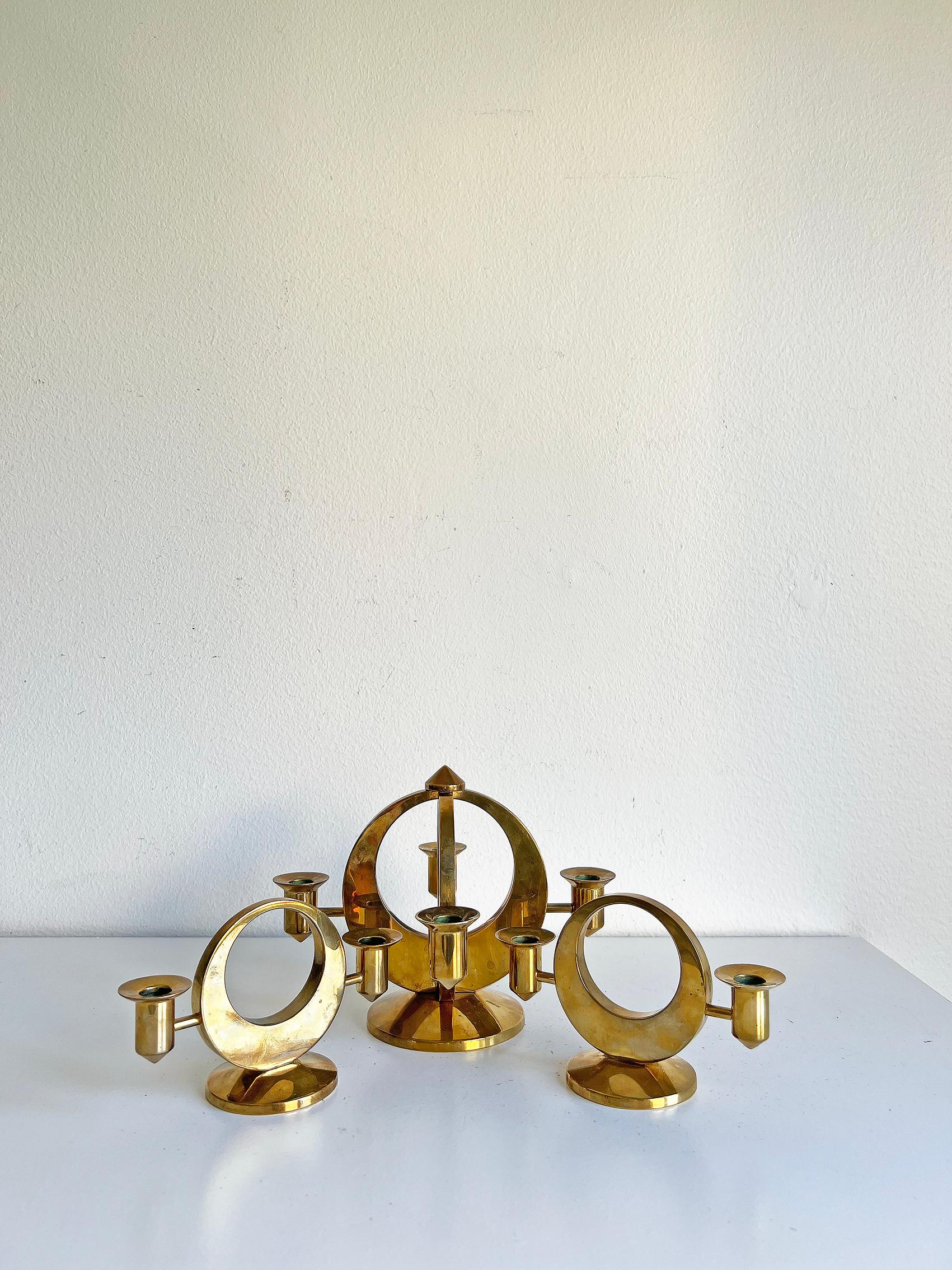 Swedish Modern Candlesticks in Brass by Arthur Pe for Kolbäck, 1950s, Set of 3 For Sale 3