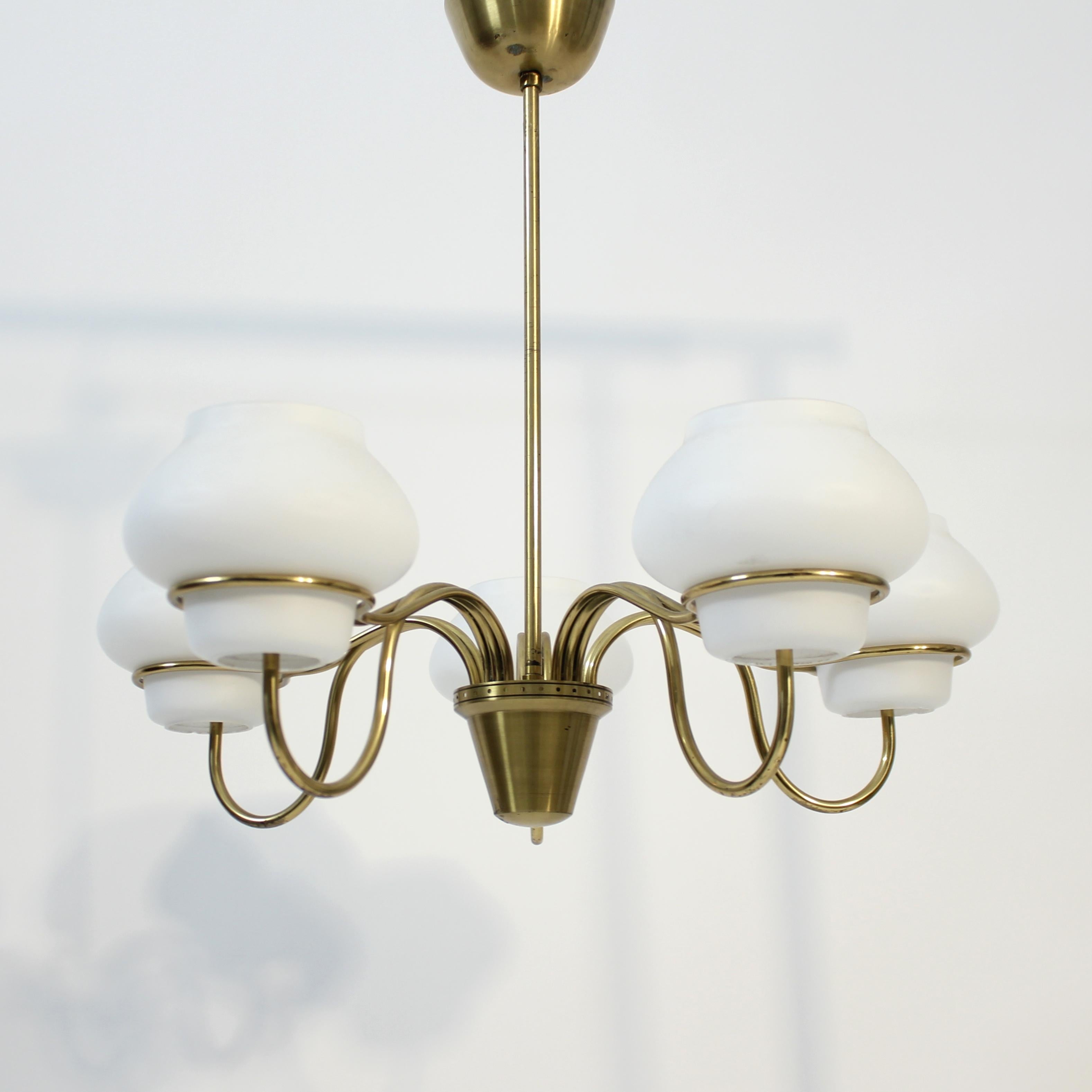 Metal Swedish Modern chandelier attributed to Gunnar Asplund for ASEA, 1950s