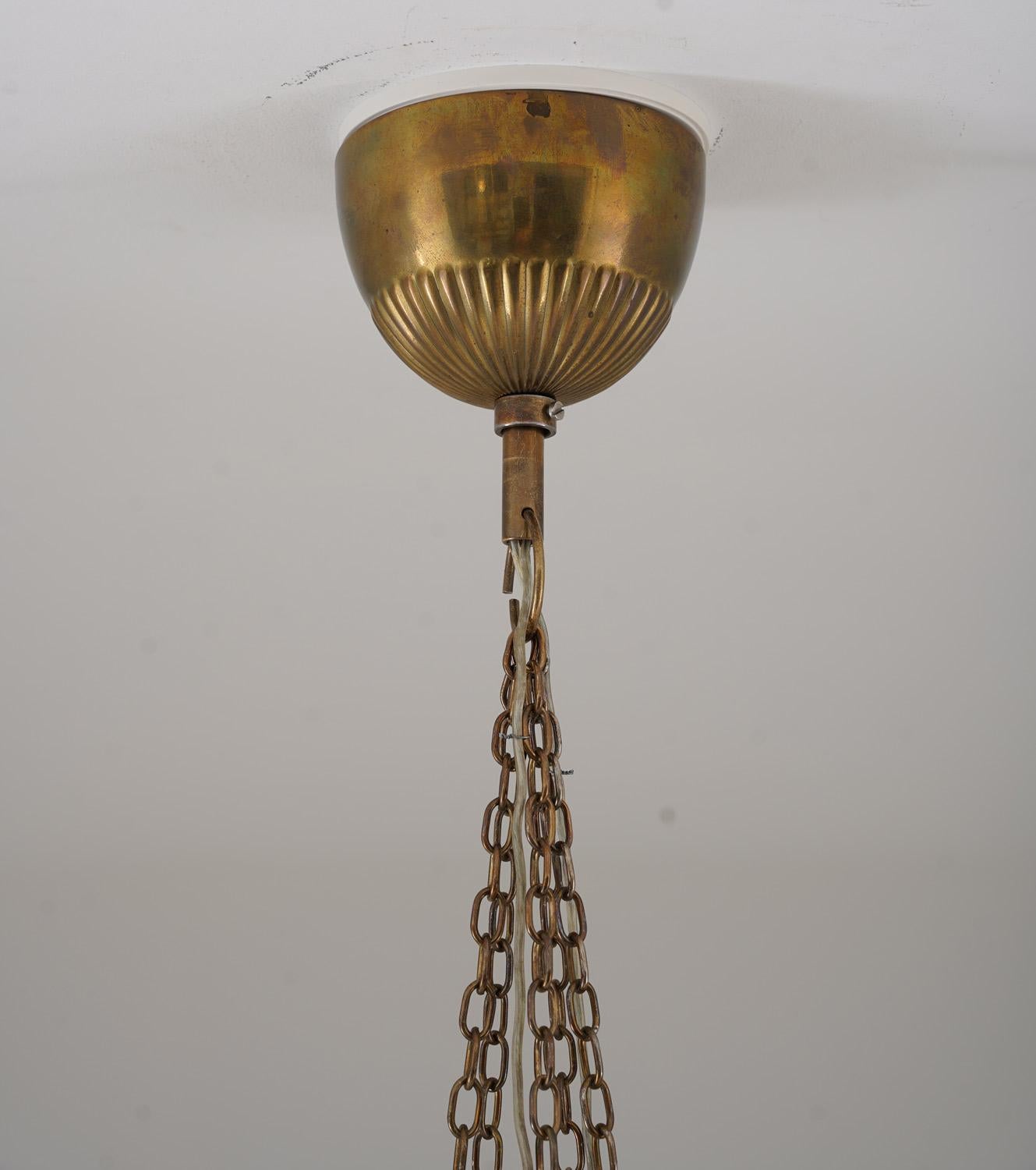 Swedish Modern Chandelier in Brass and Wood, 1940s For Sale 2