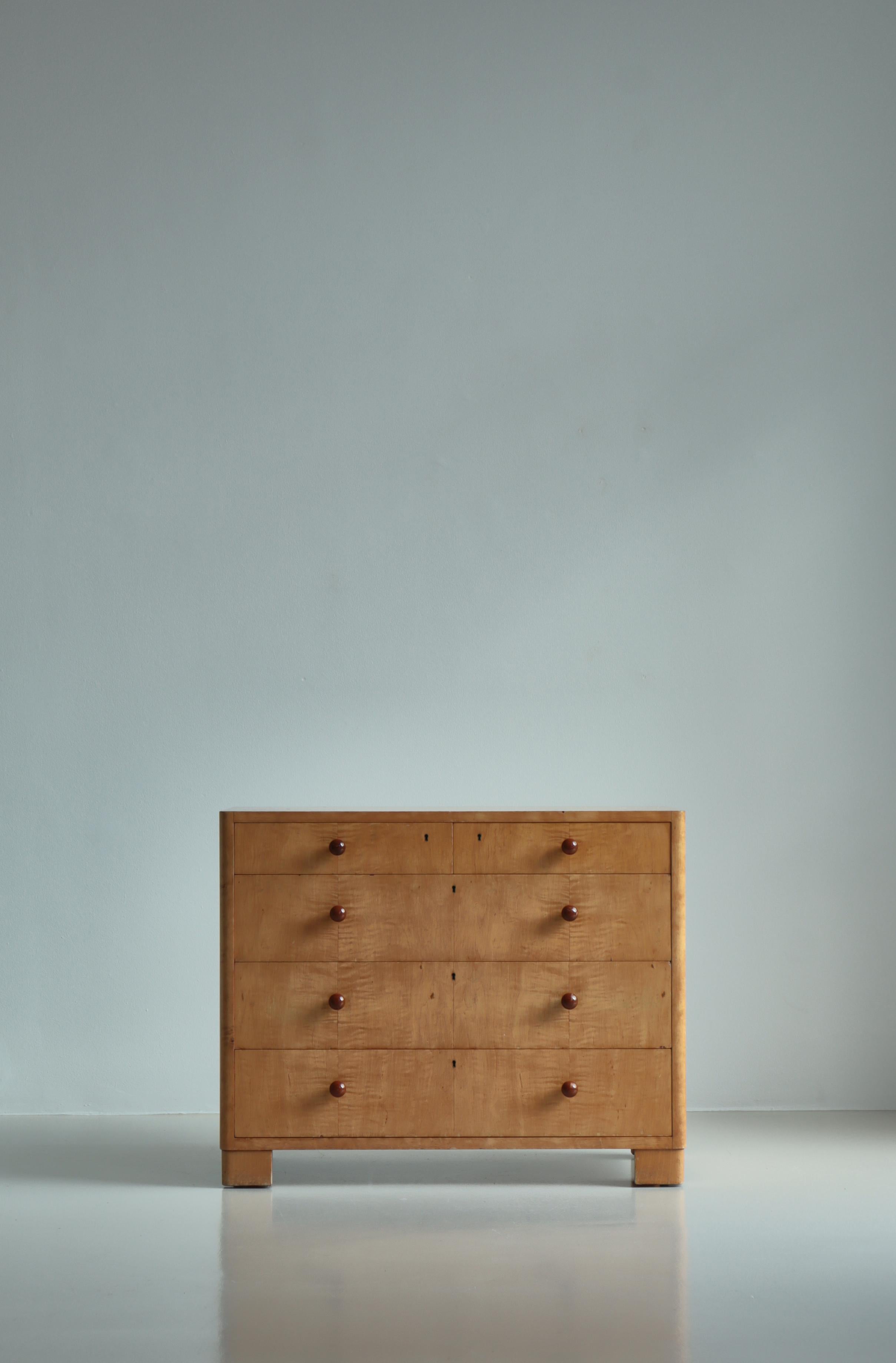 Scandinavian Modern Swedish Modern Chest of Drawers by Axel Larsson in Birchwood, Bodafors, 1930s For Sale