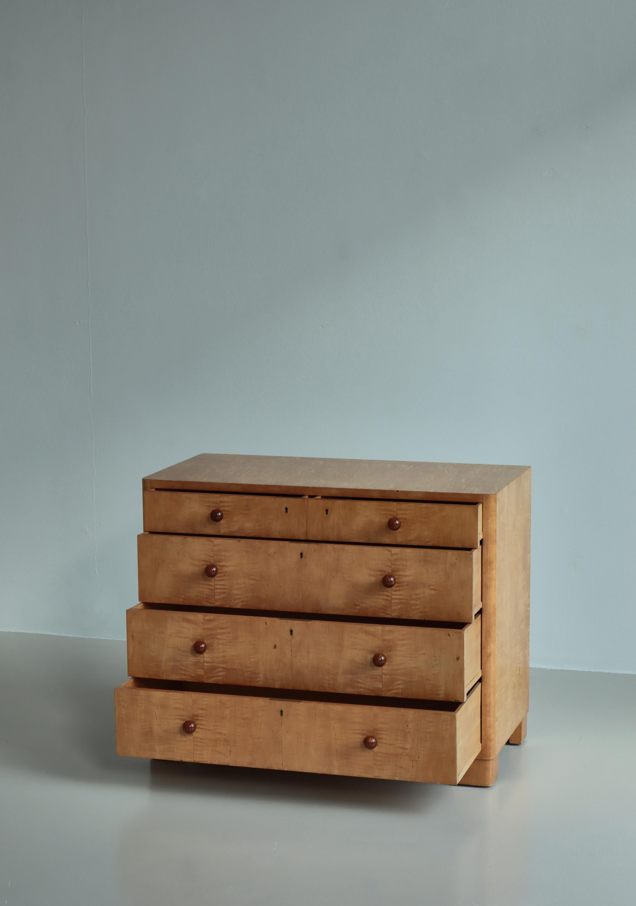 Hardwood Swedish Modern Chest of Drawers by Axel Larsson in Birchwood, Bodafors, 1930s For Sale