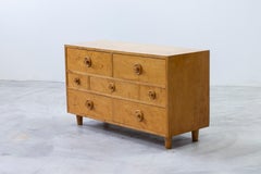 Swedish modern chest of drawers in flame birch, in the style of Josef Frank