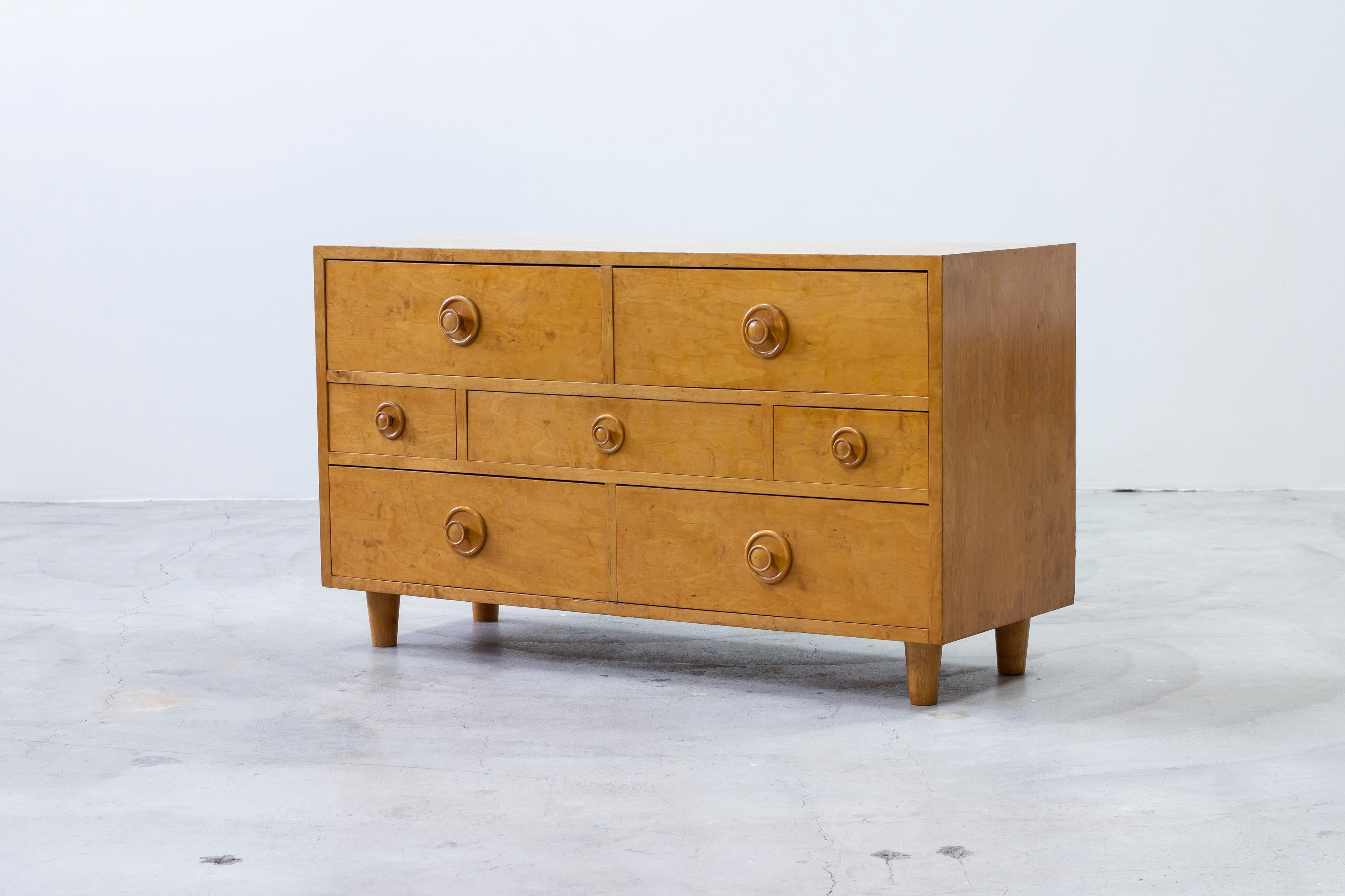Scandinavian Modern Swedish modern chest of drawers in flame birch, in the style of Josef Frank For Sale