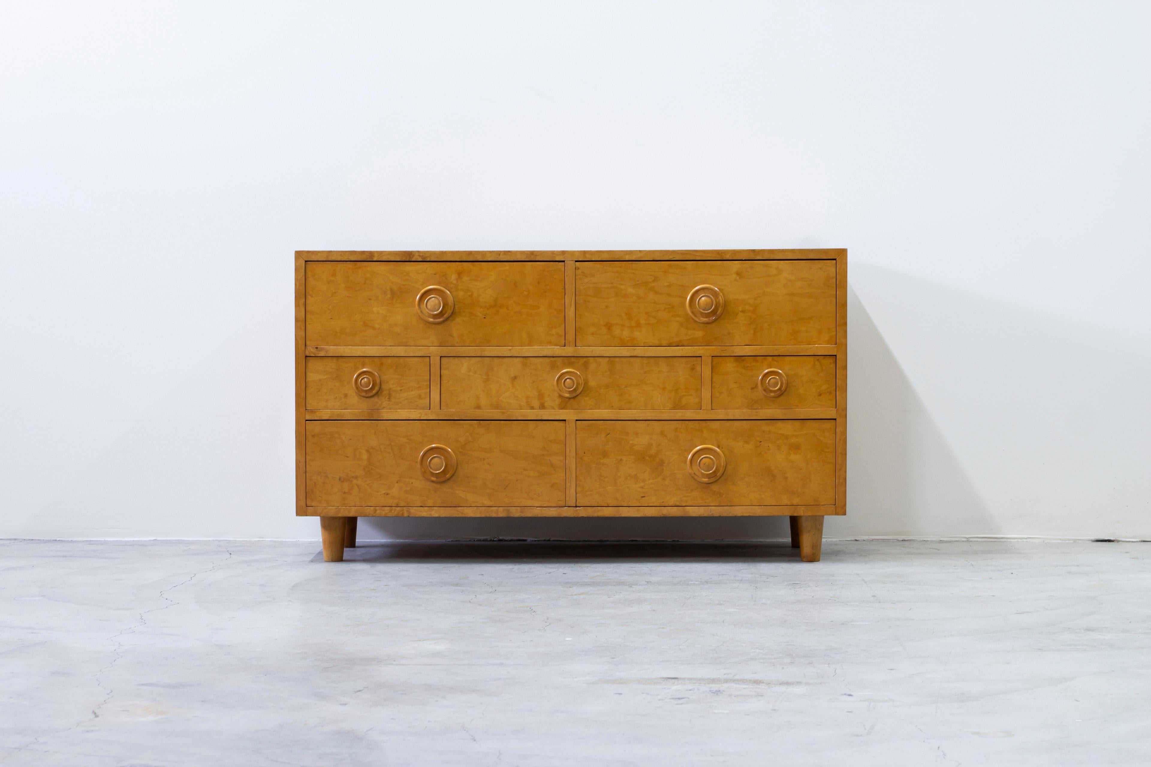 Birch Swedish modern chest of drawers in flame birch, in the style of Josef Frank For Sale