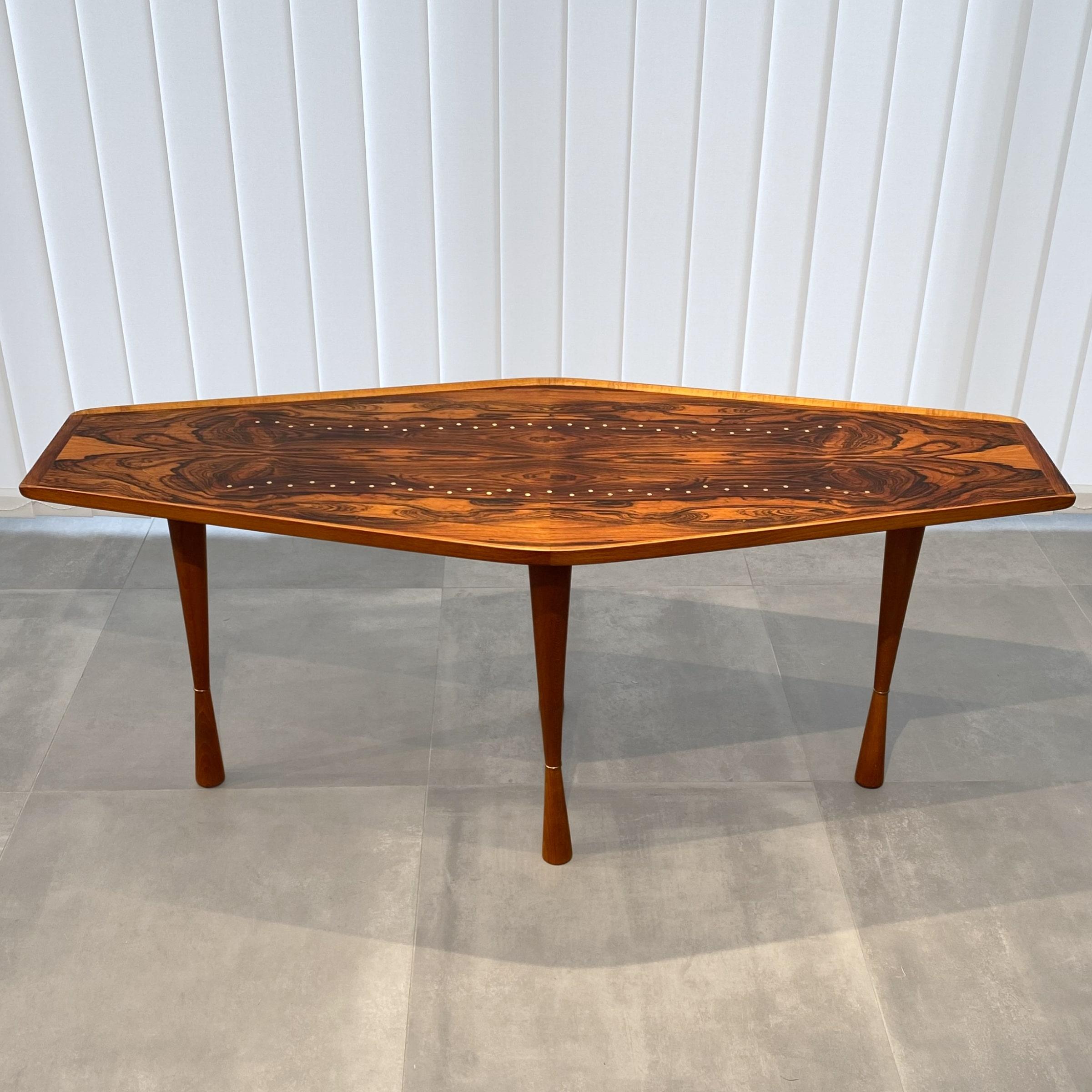 Scandinavian Modern Swedish Modern coffee table with brass inlays, Sweden, 1940s For Sale