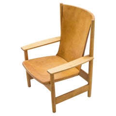 Swedish Modern Cognac Leather Lounge Chair, Patina, Sweden, 1950s
