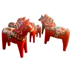 Swedish Modern Collection of 5 Wood Dalahorses by Nils Olsson