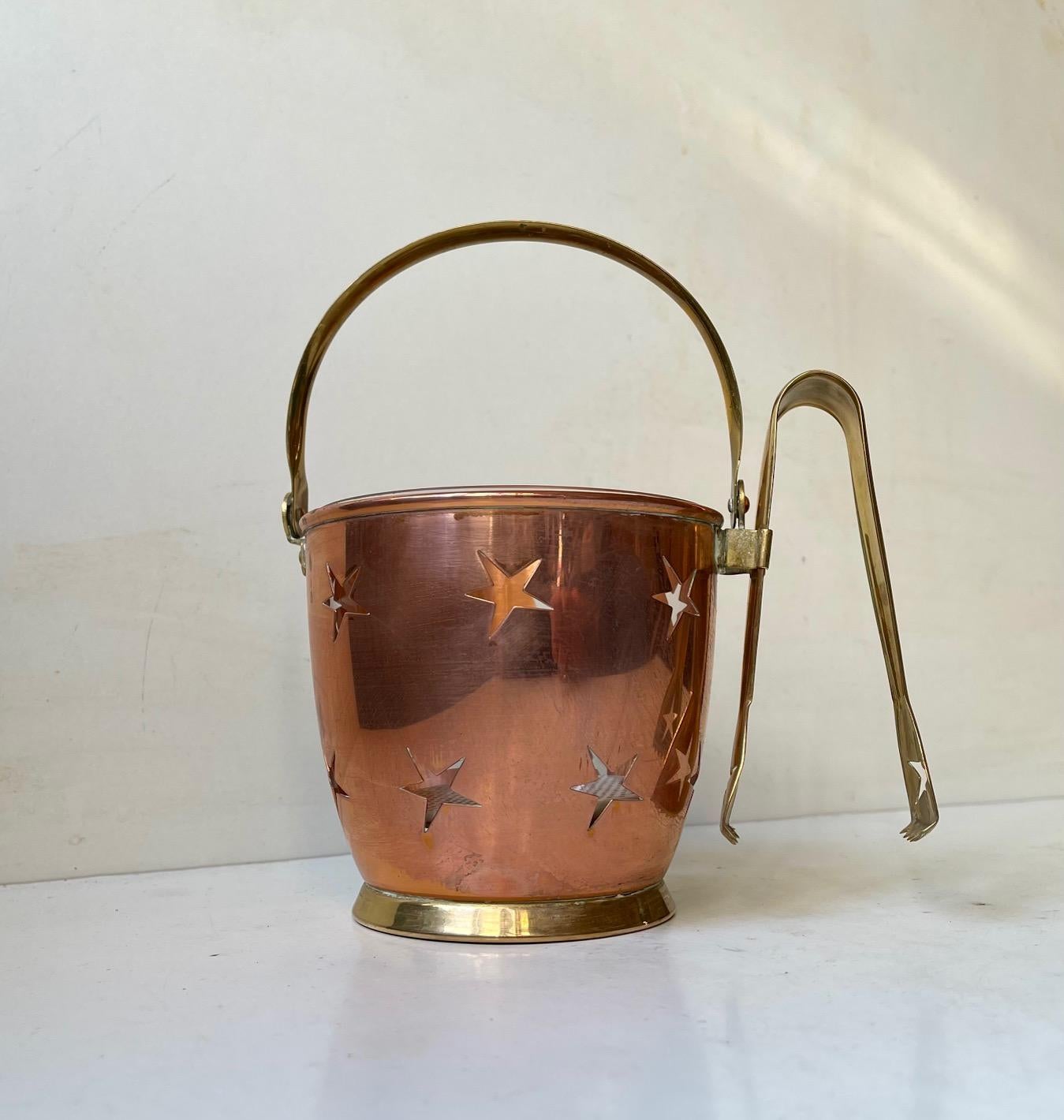 Mid-20th Century Swedish Modern Copper & Brass Ice Bucket & Tong by Mitab Karlshamn For Sale