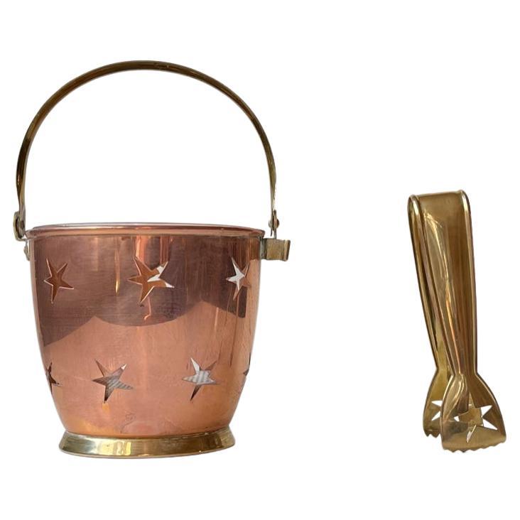 Swedish Modern Copper & Brass Ice Bucket & Tong by Mitab Karlshamn For Sale