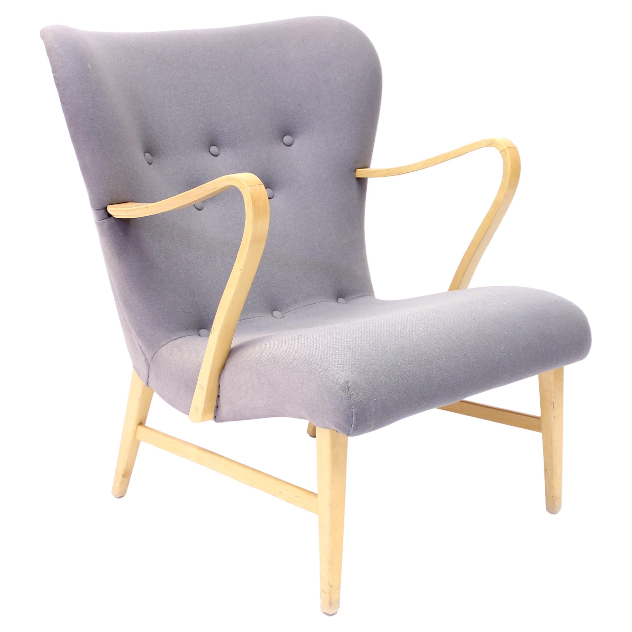 Swedish Modern Curved Easy Chair, Attributed to Erik Karlén, 1940s