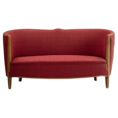 Swedish Modern Curved Sofa In Red Wool
