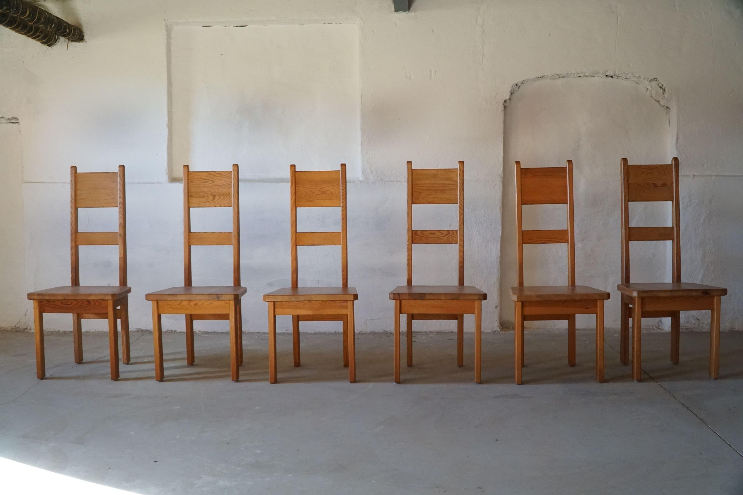 Swedish Modern Dining Chairs in Solid Pine by Roland Wilhelmsson, Set of 6, 1960 In Good Condition In Odense, DK