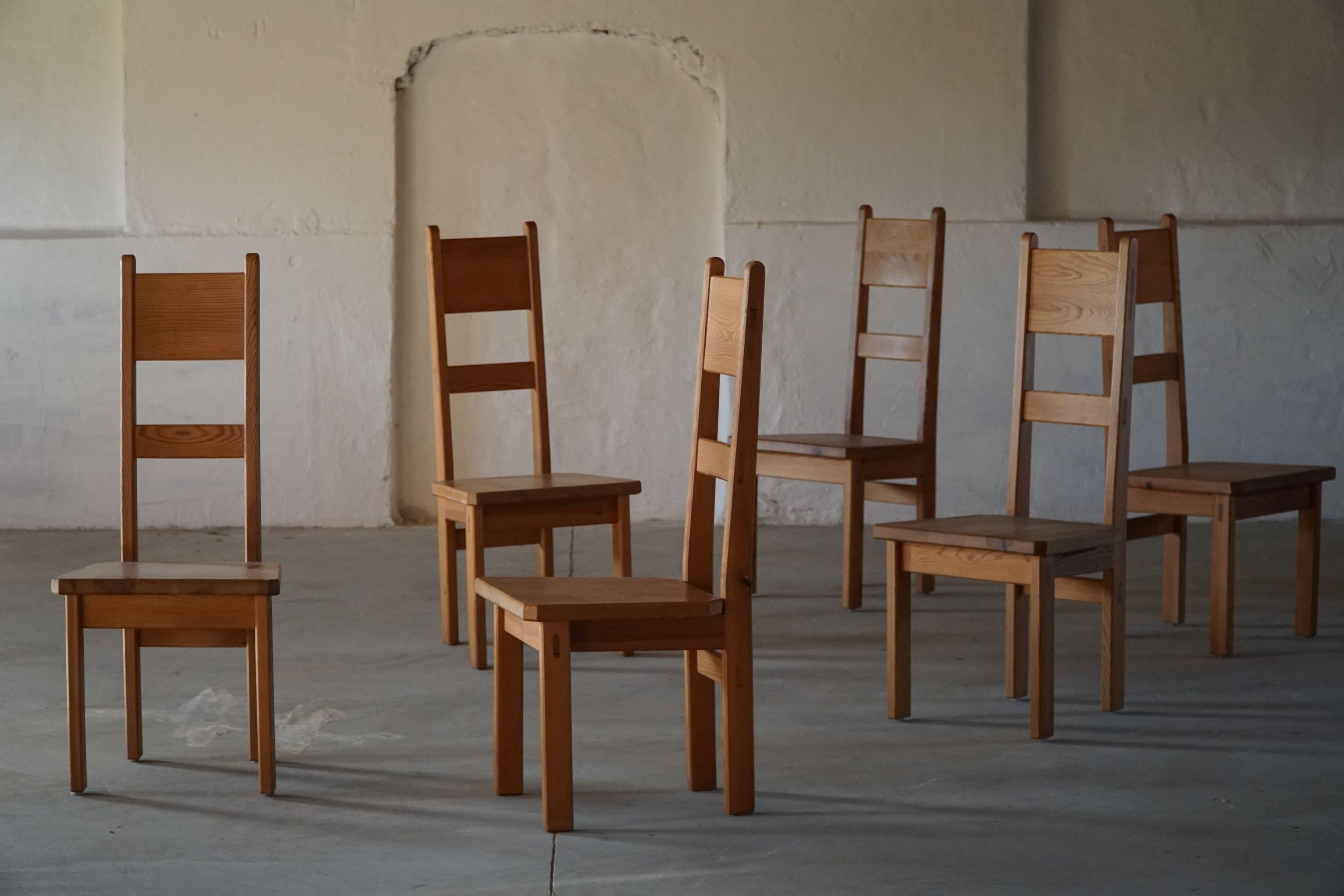 Mid-20th Century Swedish Modern Dining Chairs in Solid Pine by Roland Wilhelmsson, Set of 6, 1960