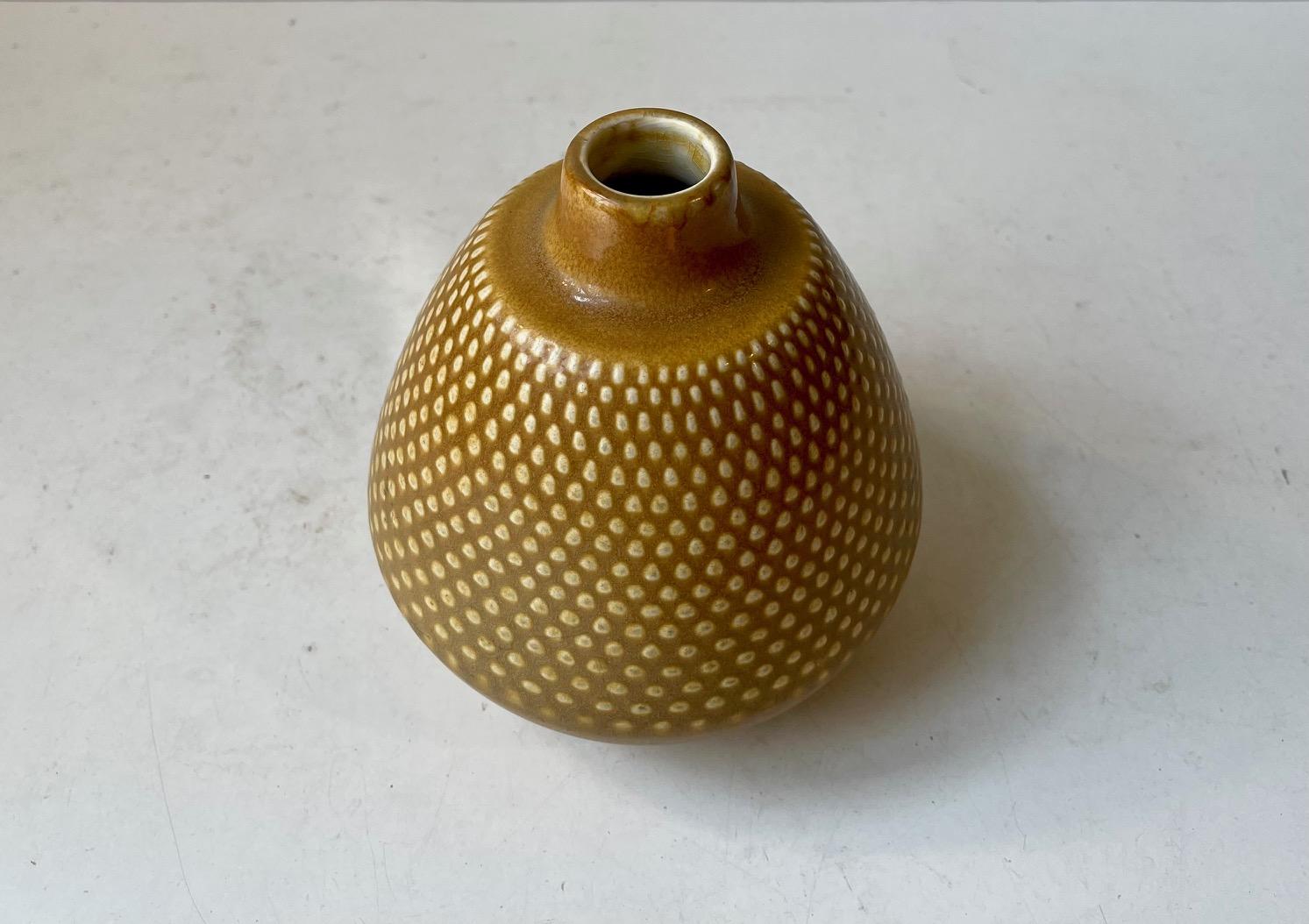 Scandinavian Modern Swedish Modern Dotted Ceramic Vase with Yellow Glaze For Sale