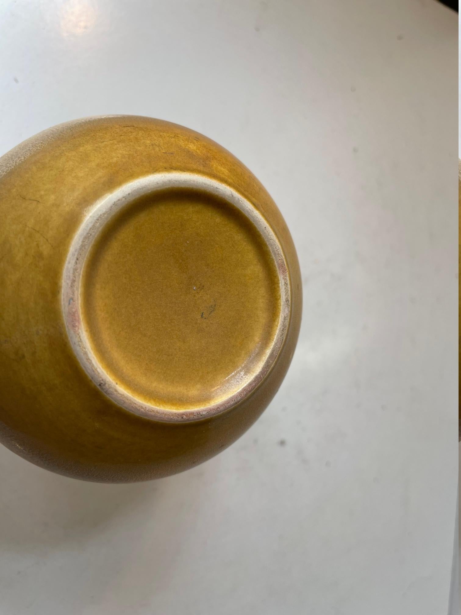 Glazed Swedish Modern Dotted Ceramic Vase with Yellow Glaze For Sale