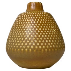 Vintage Swedish Modern Dotted Ceramic Vase with Yellow Glaze
