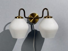 Swedish Modern, Double Wall Sconce, Brass, Glass, Sweden, 1980s