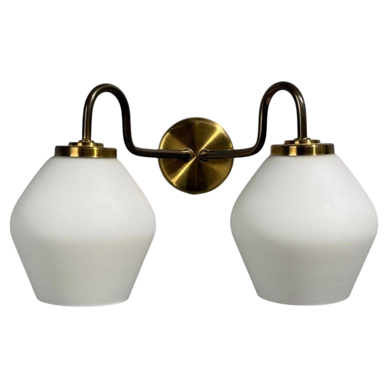 Swedish Modern, Double Wall Sconce, Brass, Glass, Sweden, 1980s