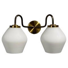 Swedish Modern, Double Wall Sconce, Brass, Glass, Sweden, 1980s