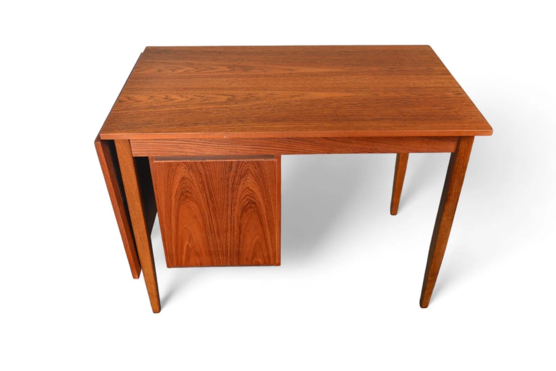 Swedish Modern Drop Leaf Desk With Movable Case In Teak + Beech For Sale 5