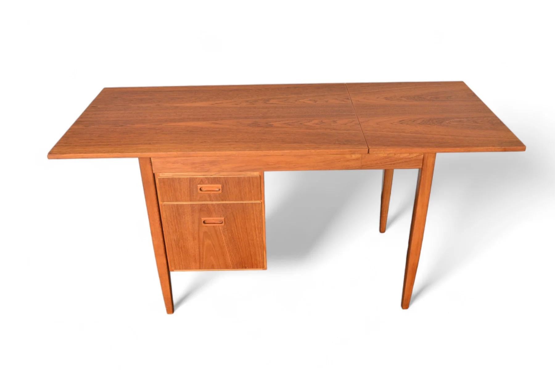 Mid-Century Modern Swedish Modern Drop Leaf Desk With Movable Case In Teak + Beech For Sale