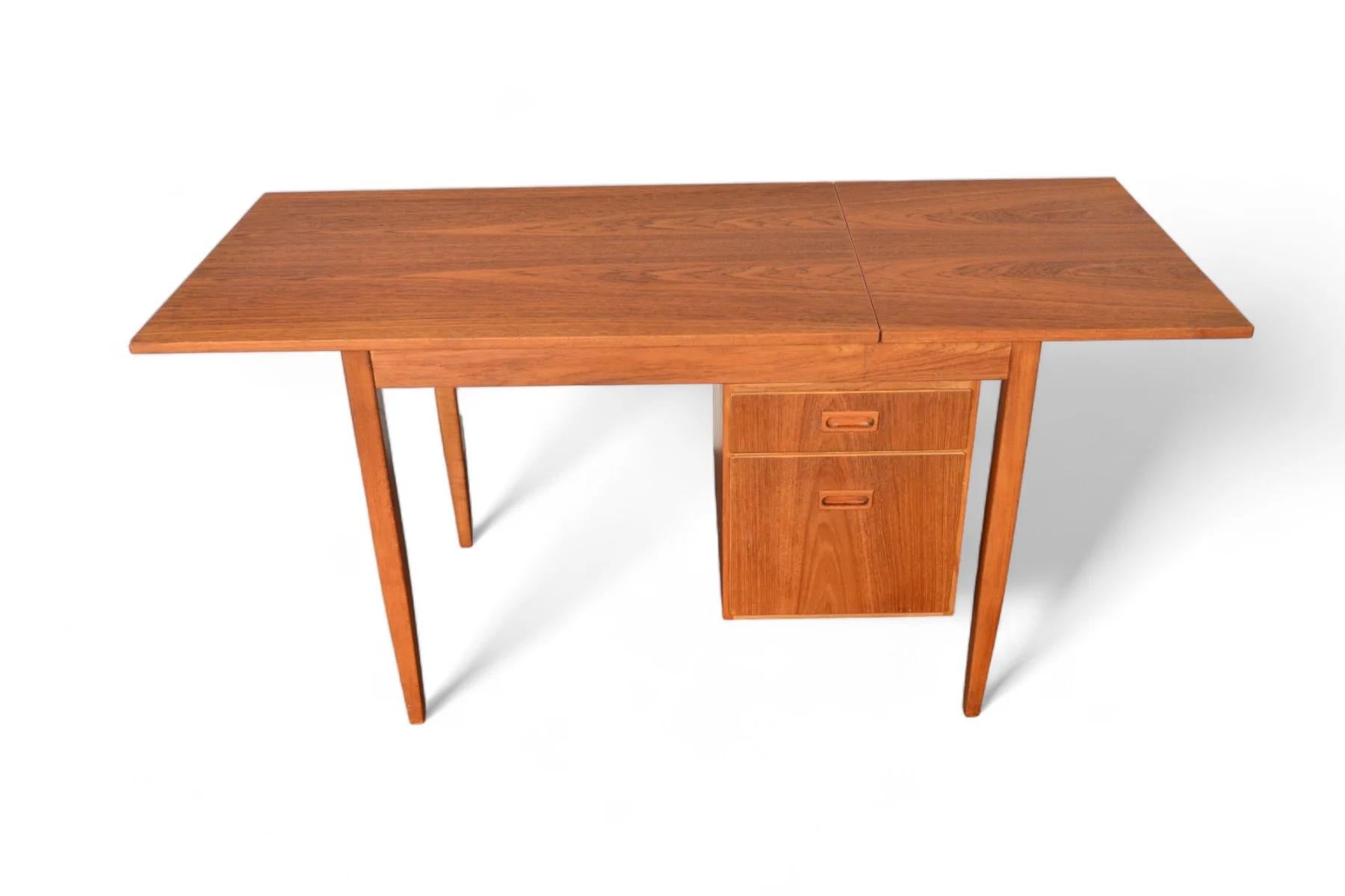 Swedish Modern Drop Leaf Desk With Movable Case In Teak + Beech In Good Condition For Sale In Berkeley, CA
