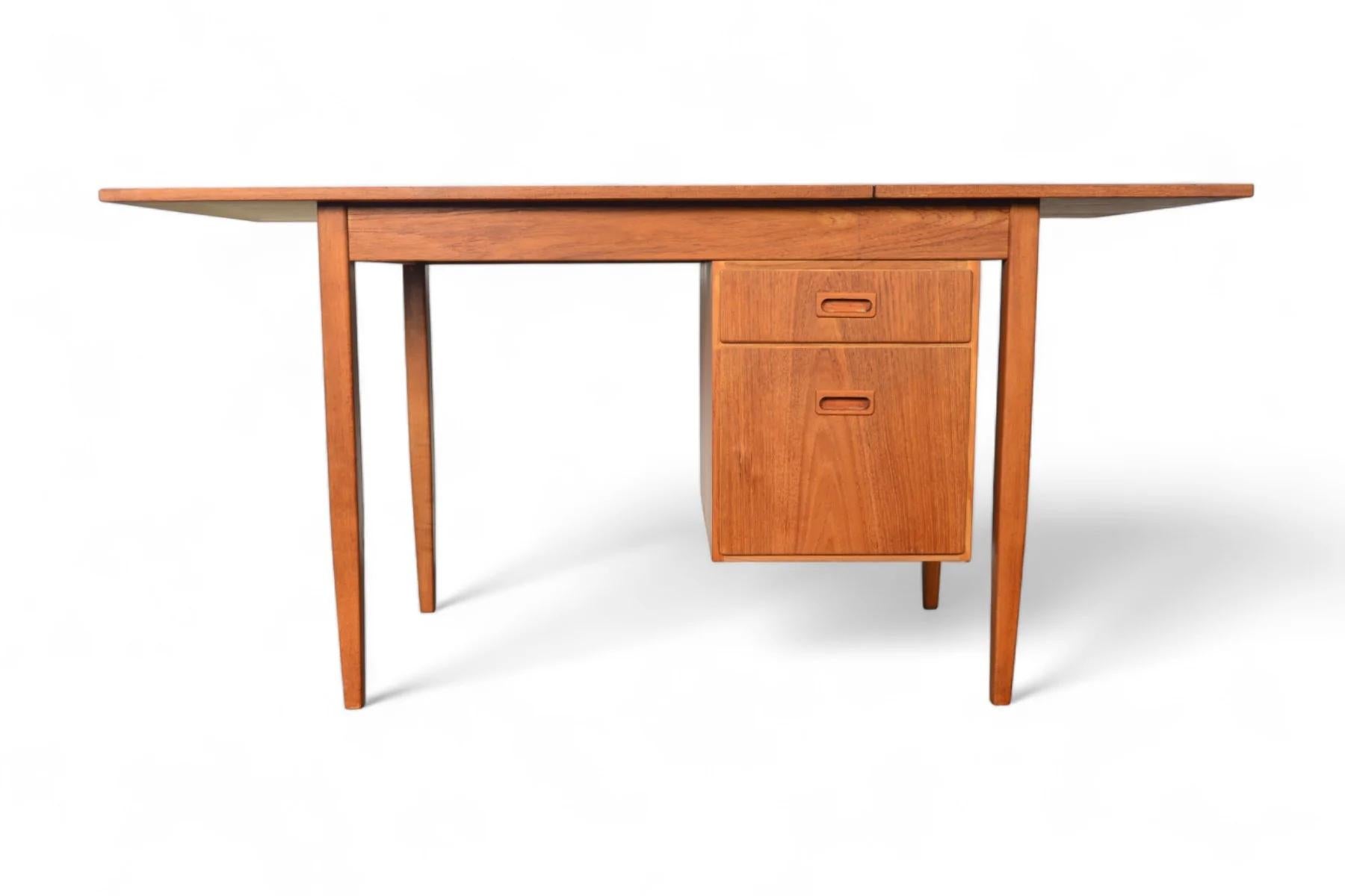 20th Century Swedish Modern Drop Leaf Desk With Movable Case In Teak + Beech For Sale