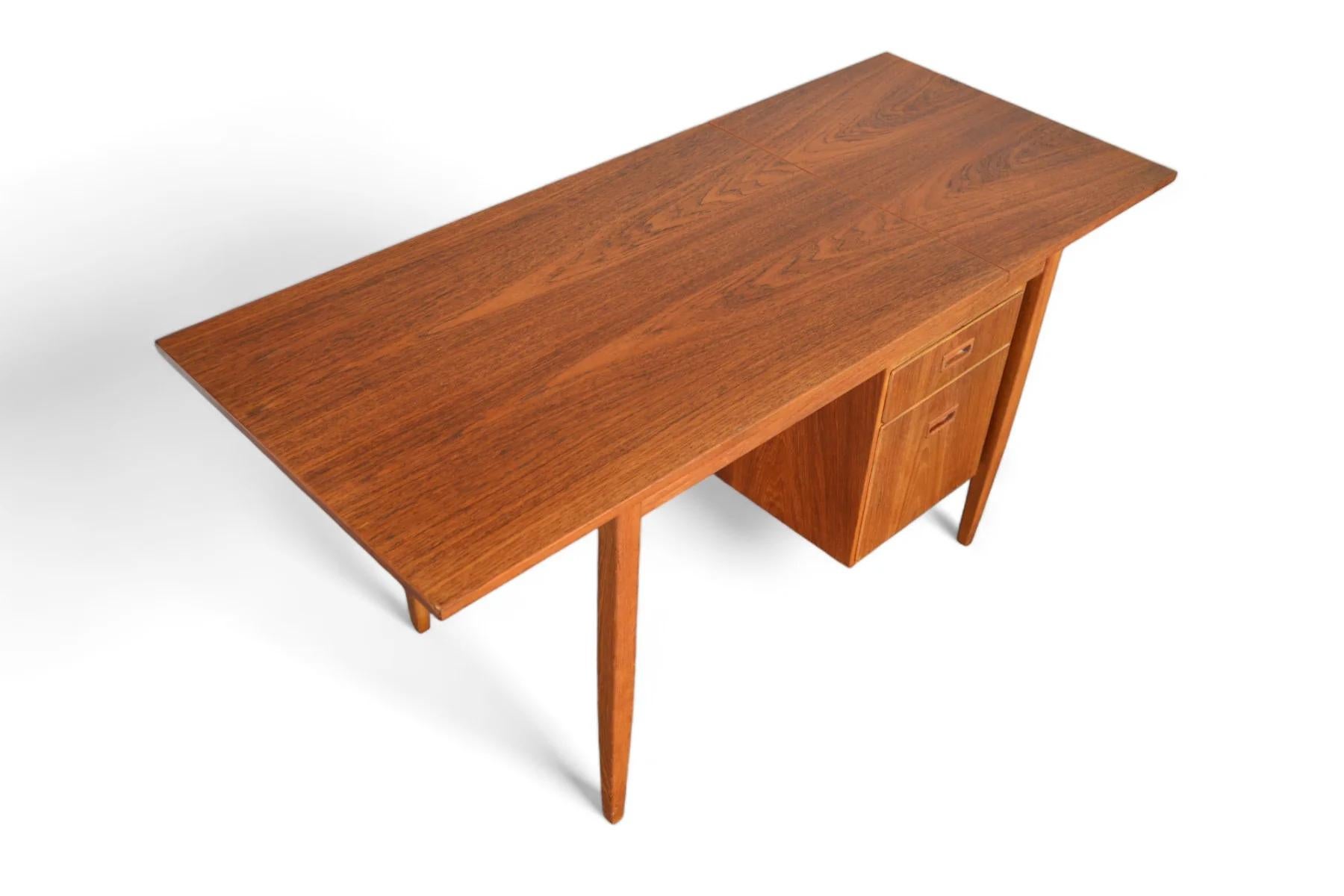 Swedish Modern Drop Leaf Desk With Movable Case In Teak + Beech For Sale 1