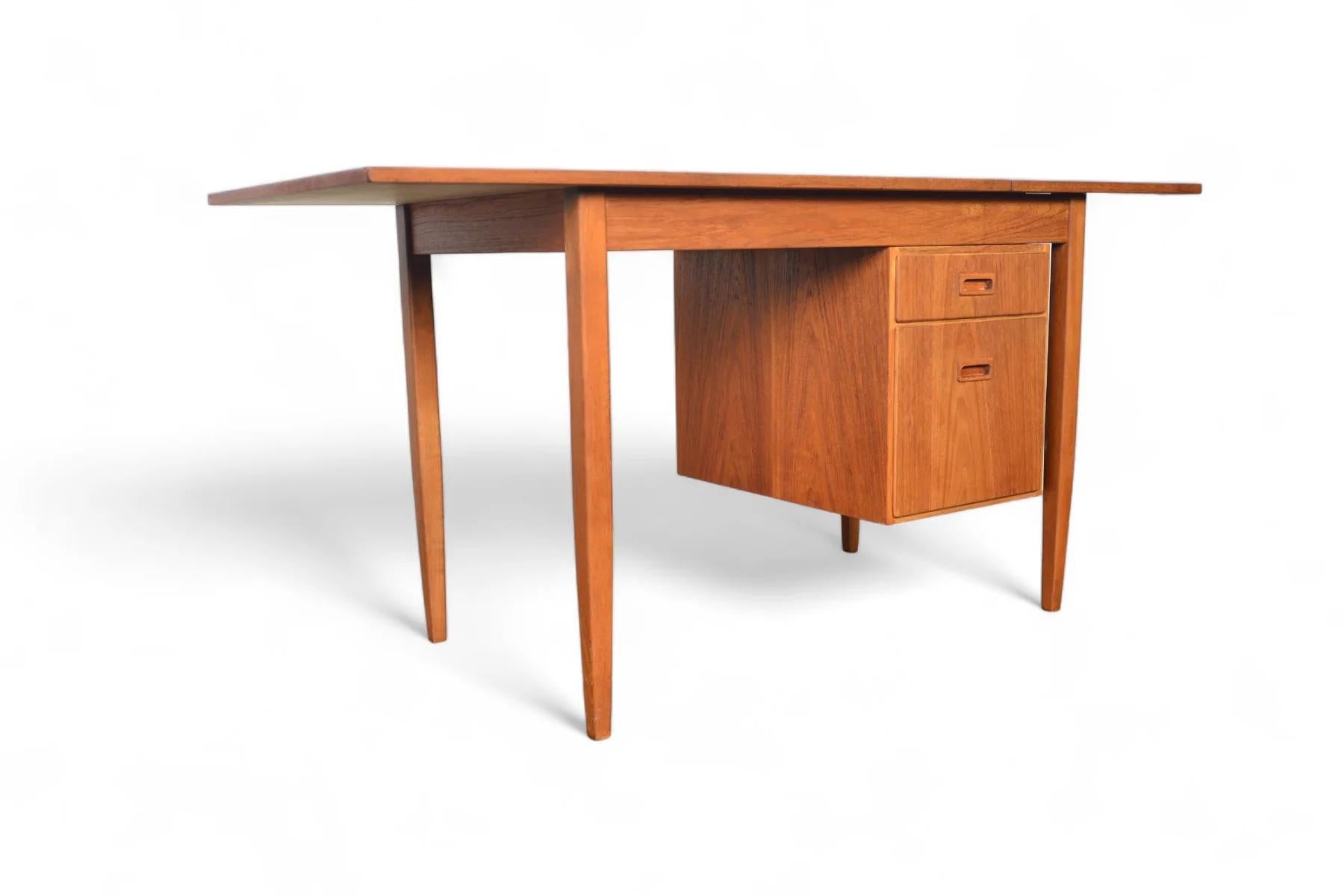 Swedish Modern Drop Leaf Desk With Movable Case In Teak + Beech For Sale 2