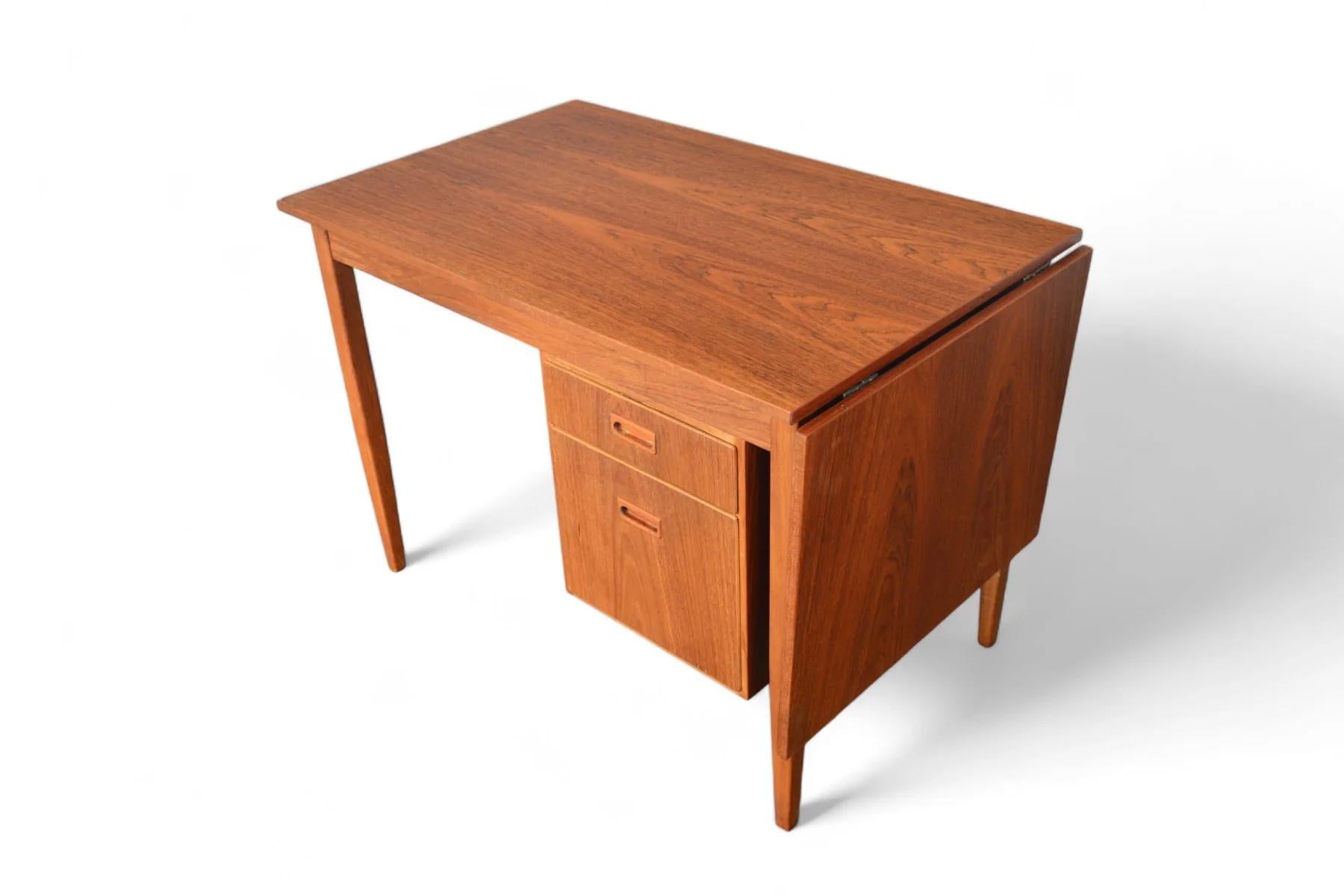 Swedish Modern Drop Leaf Desk With Movable Case In Teak + Beech For Sale 3