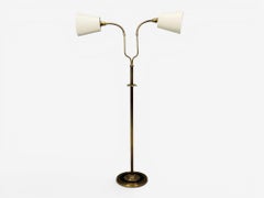 Swedish Modern, Dual Head Floor Lamp, Reeded Brass, Sweden, 1950s