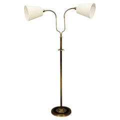 Swedish Modern, Dual Head Floor Lamp, Reeded Brass, Sweden, 1950s