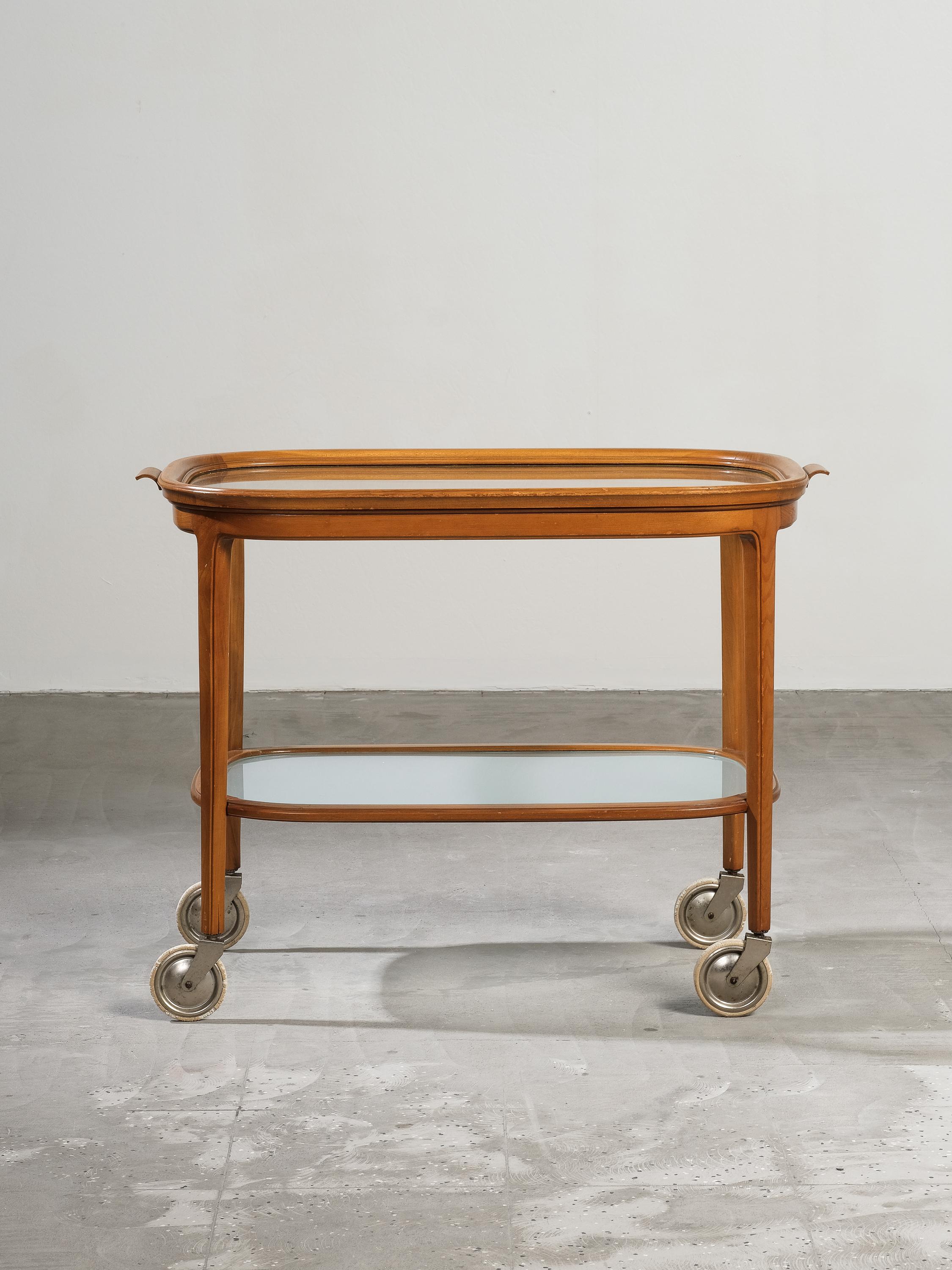 Swedish Modern Elm Serving Cart with Tray, 1940s For Sale 5