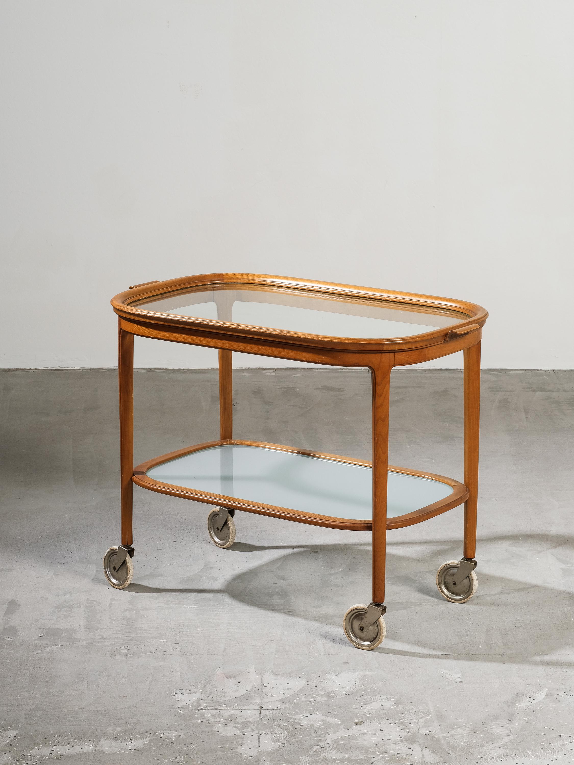 Scandinavian Modern Swedish Modern Elm Serving Cart with Tray, 1940s For Sale