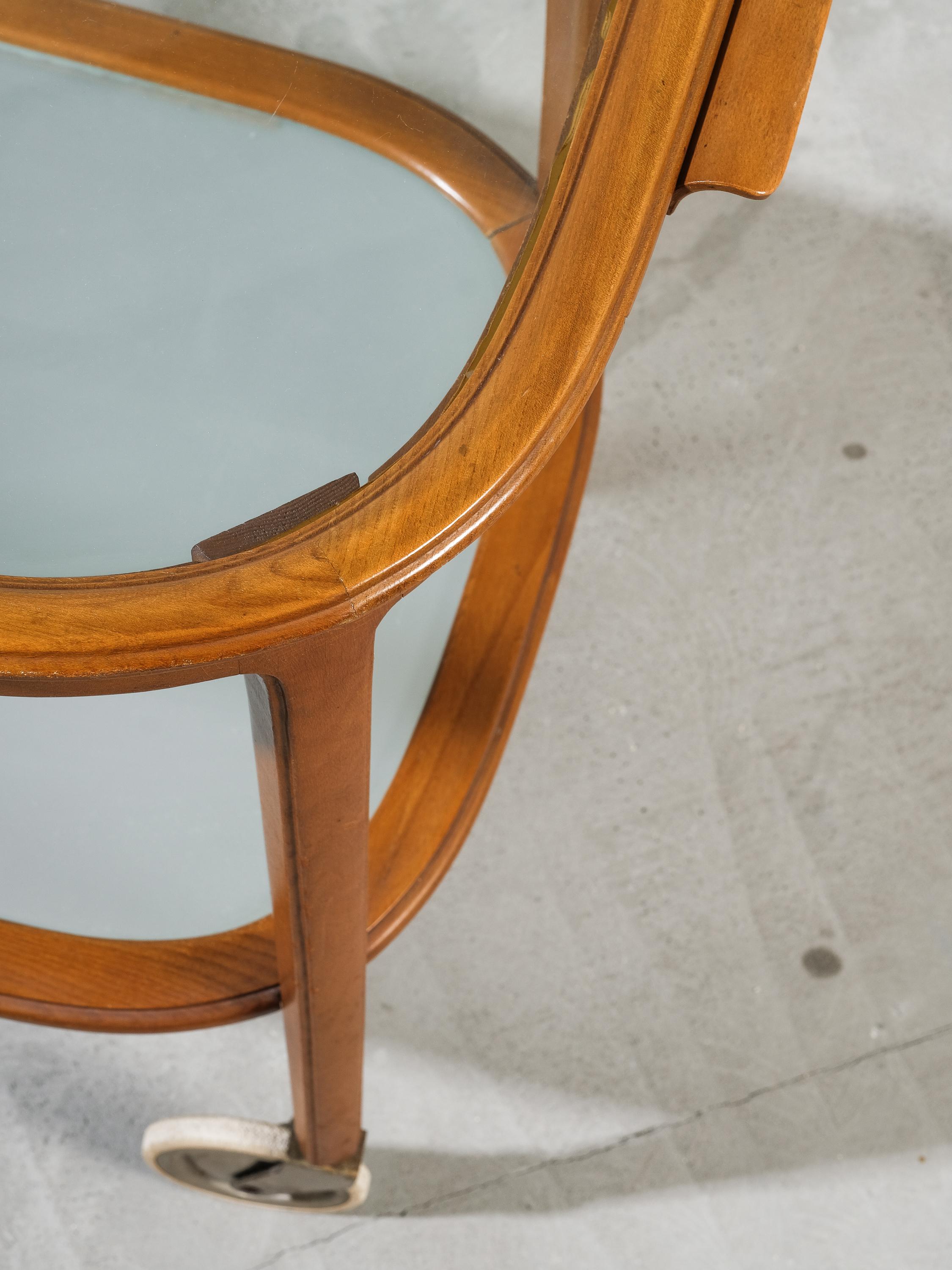Glass Swedish Modern Elm Serving Cart with Tray, 1940s For Sale