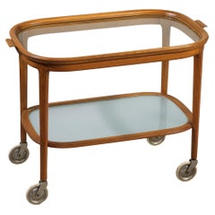 Vintage Swedish Modern Elm Serving Cart with Tray, 1940s